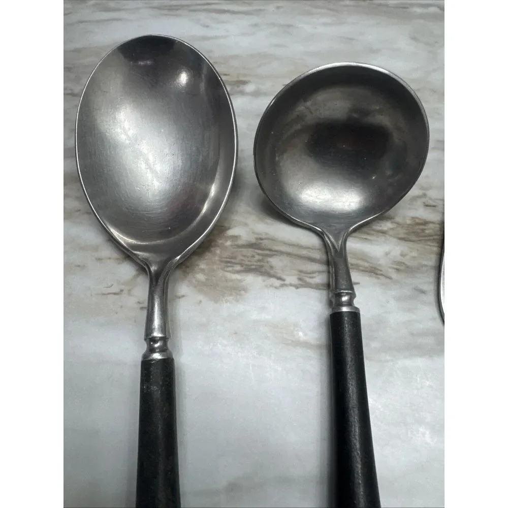 3 Vintage MCM Oxford Hall Stainless Japan Serving Flatware‎ Black Handles